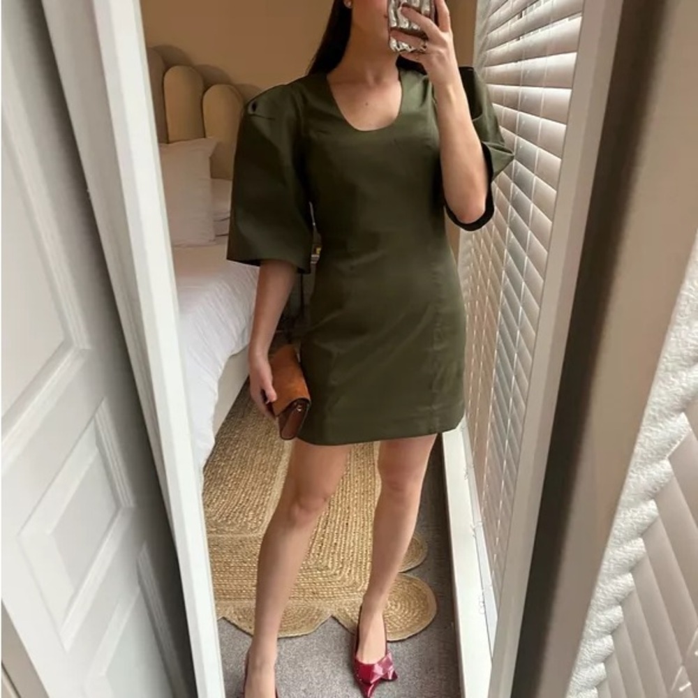 Tuckernuck Olive Twill Ariella Mini Dress XXXL | Puff Sleeve Utility Style NWT - Picture 3 of 12
